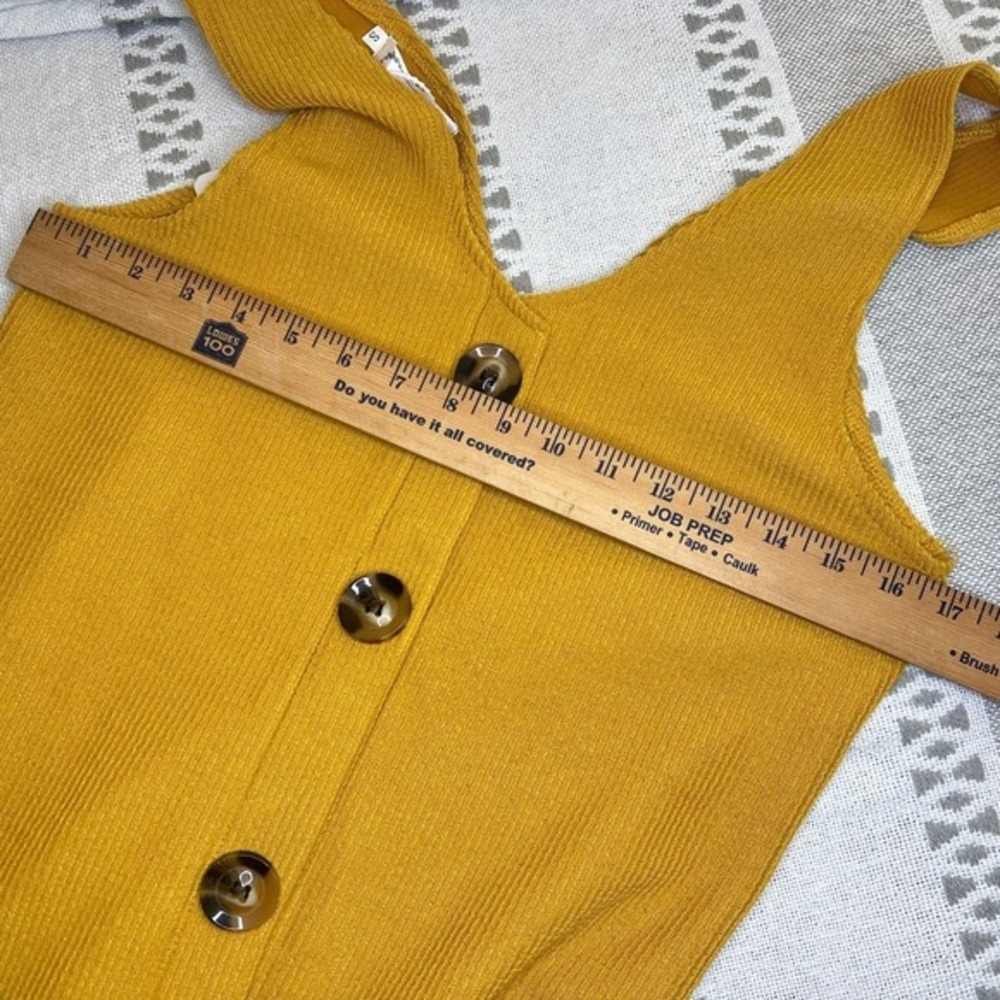 Mustard Yellow Shift Dress Prairie Cottagecore Button Tank Strap Solid NWT Small - Picture 7 of 7